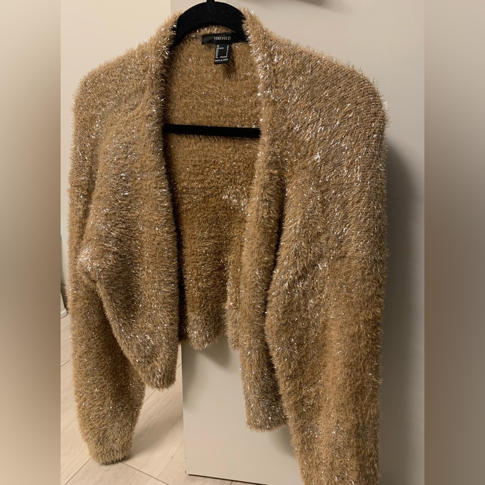 Forever 21 fluffy glitter light brown cardigan/sweater